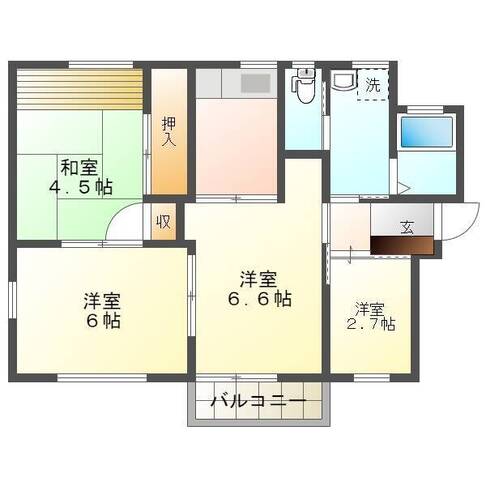  内田アパートⅡ　（延岡市　平原）＜4K・1階＞1階号室