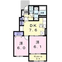 ゼファーしるく　（延岡市　旭ヶ丘）＜2DK・サンルームタイプ1階＞の間取り図