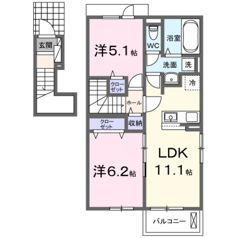 グランデュール　N　ファインⅠ（延岡市　牧町）＜2階・2LDK＞