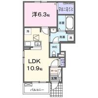 ゼファー川原崎Ⅱ（延岡市　川原崎町）＜1階・1LDK＞の間取り図