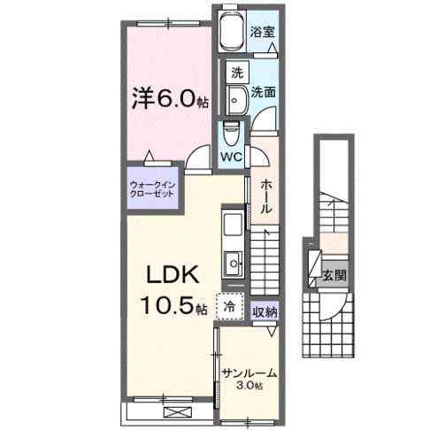 プリムローズ　日向　(日向市　財光寺)＜1LDK・2階＞