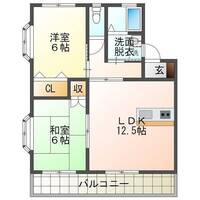 スカイラークM　A棟　（延岡市　富美山町）＜２LDK＞の間取り図