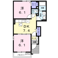 サンリットハウス　A　(日向市　財光寺)＜2DK・1階＞の間取り図