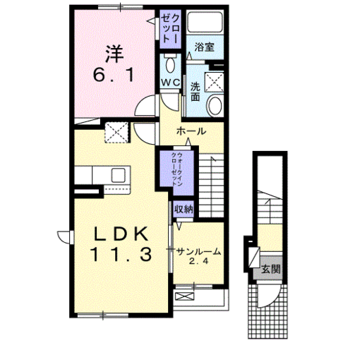 ラシュレR（延岡市　惣領町）＜1LDK・2階＞