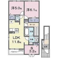 ペンサミエント(日向市 大字財光寺)<2SLDK・2階>の間取り図