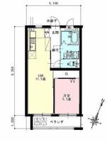 アルコテラーサ　S　（延岡市　中川原）＜1LDK＞の間取り図