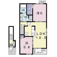 サウスウェーⅥ（延岡市　川原崎町）＜2LDK・2階＞の間取り図