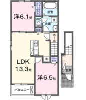 ストレリチア（延岡市　松原町）＜2LDK・2階＞の間取り図