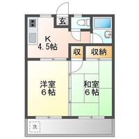 びーどろハイムⅡ（延岡市　浜町）＜2K・１部屋和室タイプ＞の間取り図